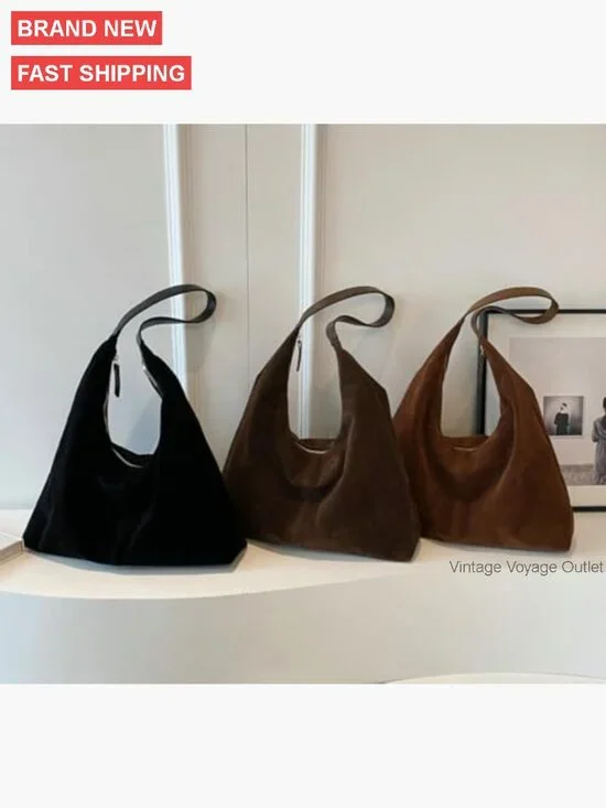 Suede Crescent Shoulder Bag Tote Crossbody Purse Top-Handle Travel Work - Picture 7 of 7